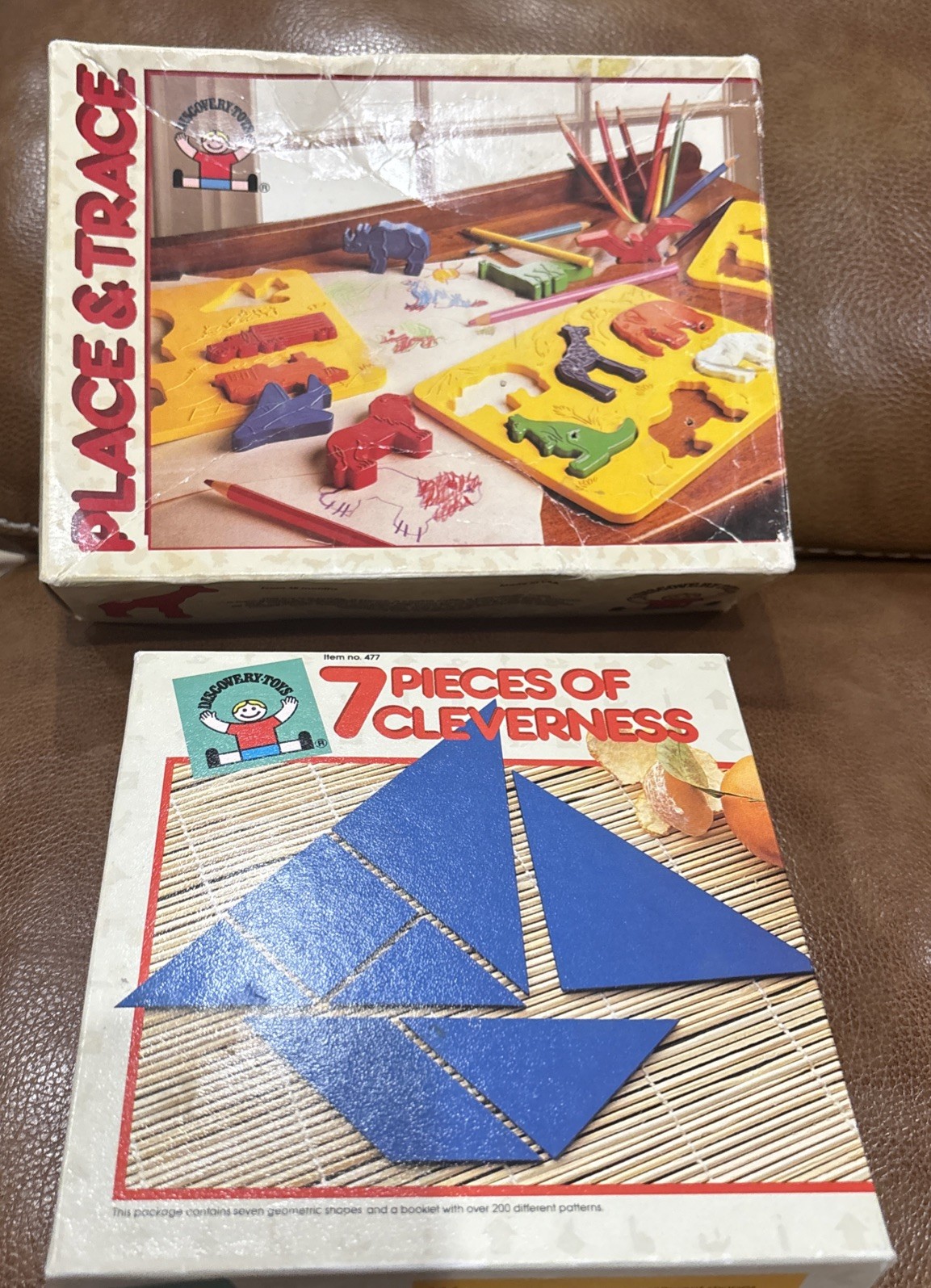 Vintage Discovery Toys Place and Trace Puzzle Animals Vehicles & Tangram 7 Pc