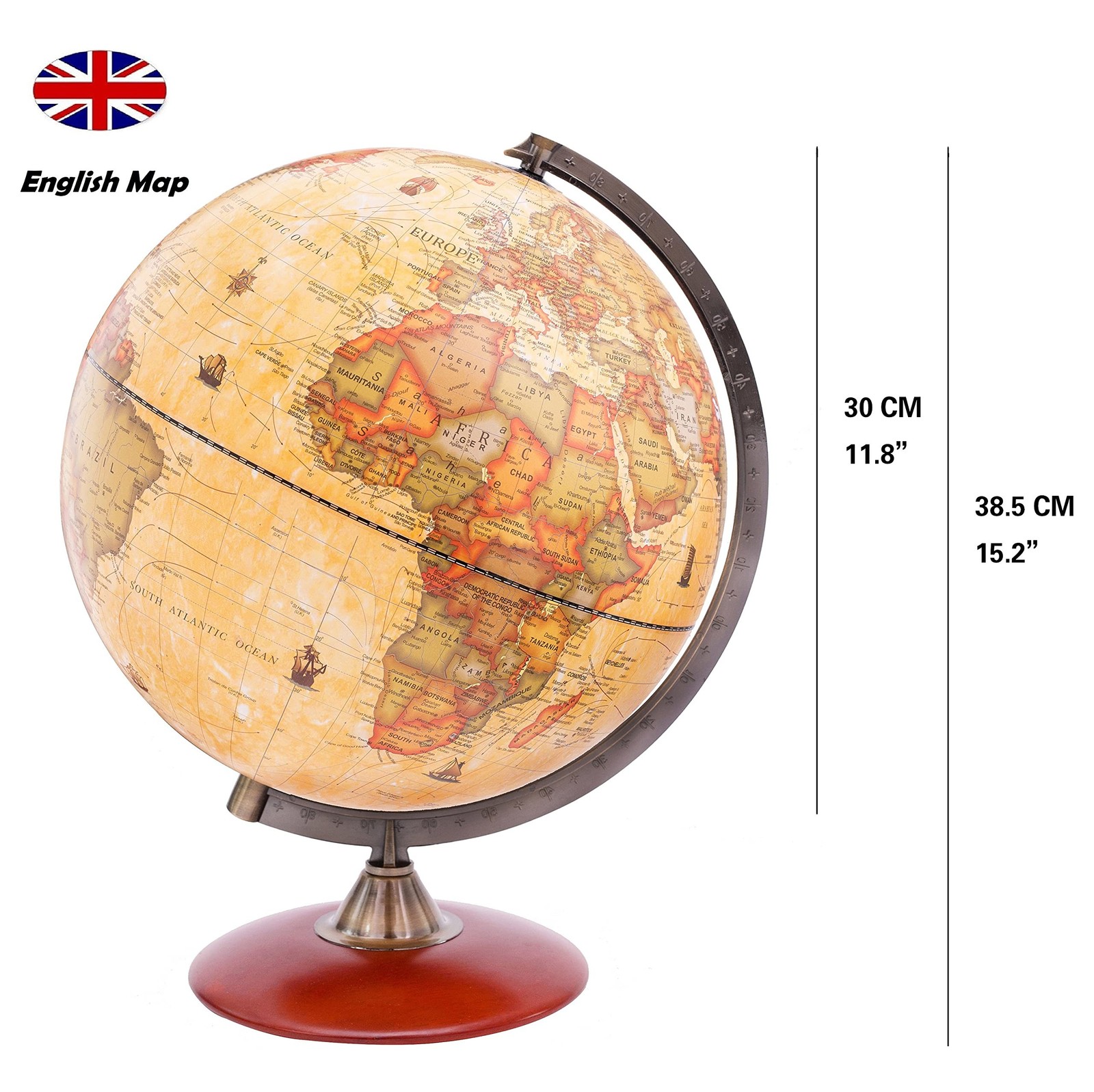 Exerz 12″ Antique Globe With a Wood Base – Rotating World Globe – Modern Map …