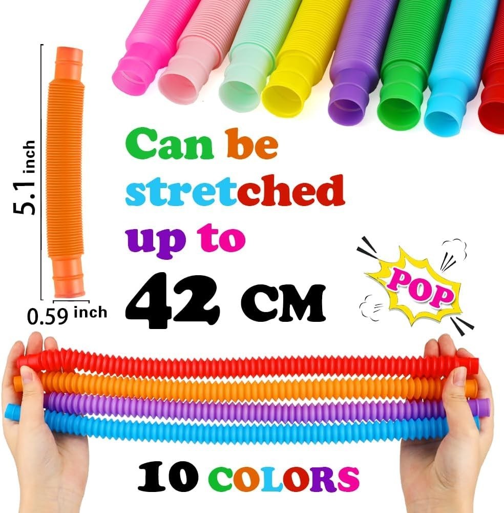 Fun 52 Piece Pop Tubes Set – Sensory Fidget Toys & Party Goodie Bag Fillers