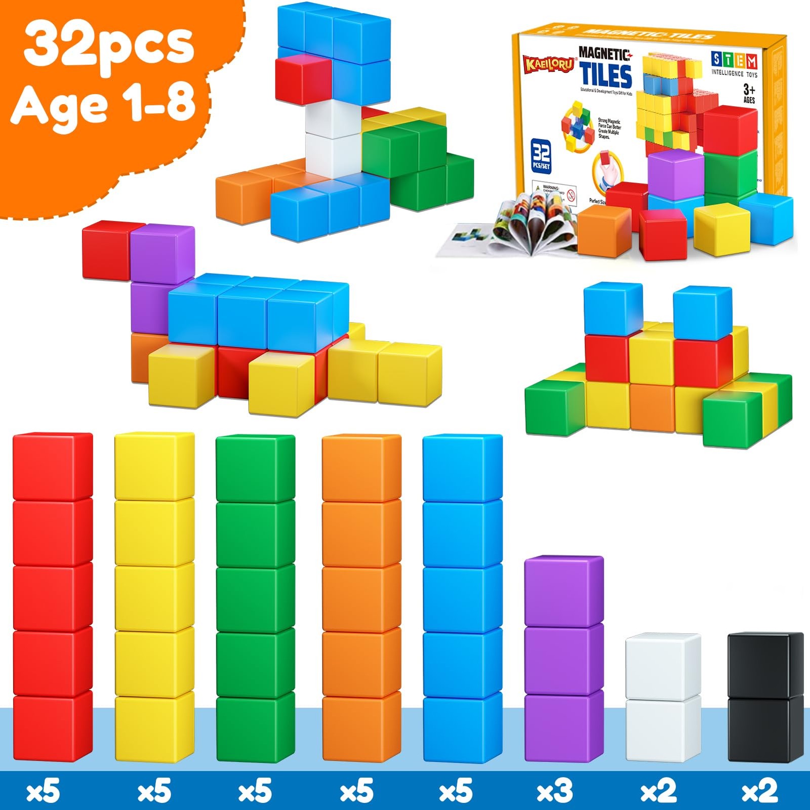 Magnetic Blocks,32PCS Building Blocks for Small, Multi-color