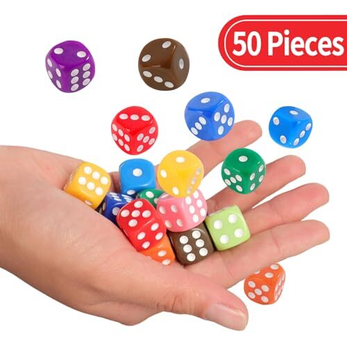 16MM Standard 6 Sided Dice Set, 50 Pieces Colorful Dice for Board Games,