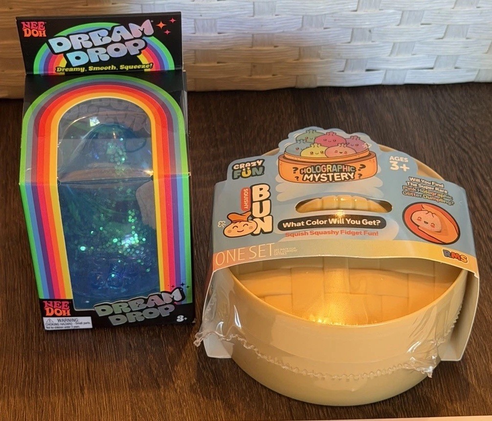 Squishy Lot of 2-Holographic 4” RMS Dumpling & NeeDoh Dream Drop BLUE RARE