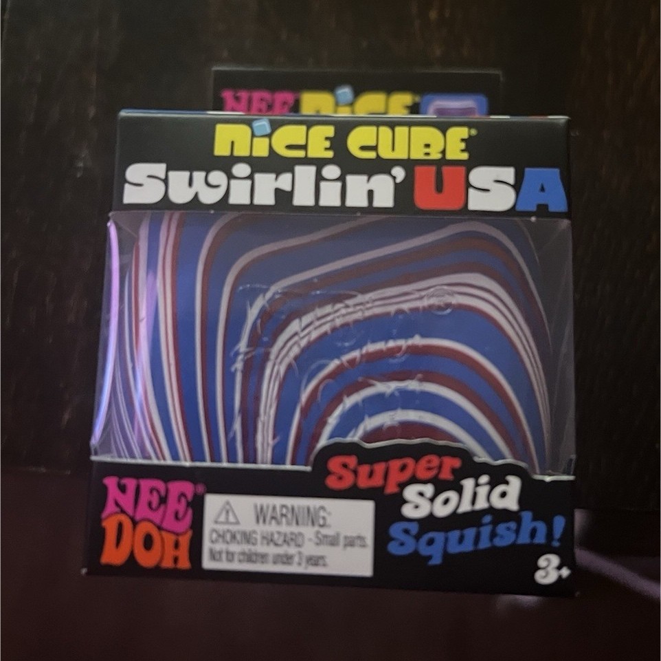 NeeDoh Nice Cube Swirlin’ USA Super Solid Squish Sensory Stress Reliever