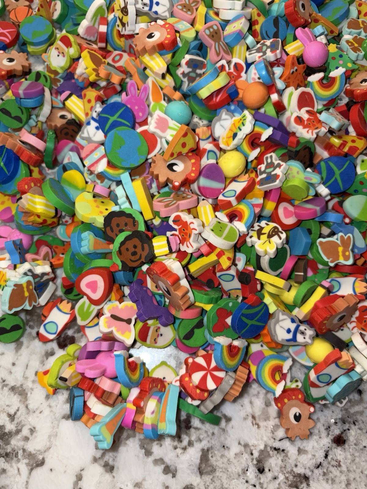 Huge Lot 1000+Colorful Mini Erasers STEM Kids Variety