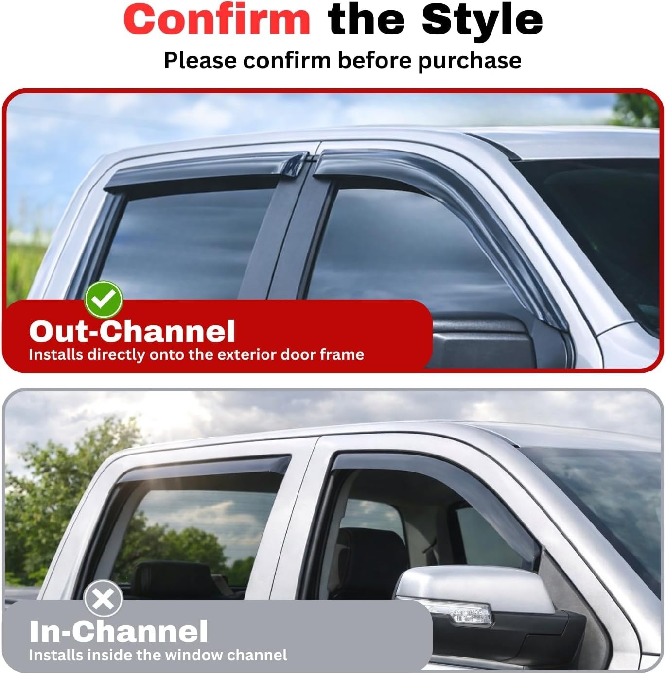 Rain Guards Fit for 2017-2024 Mitsubishi Mirage G4 Sedan, Out-Channel Window Vis