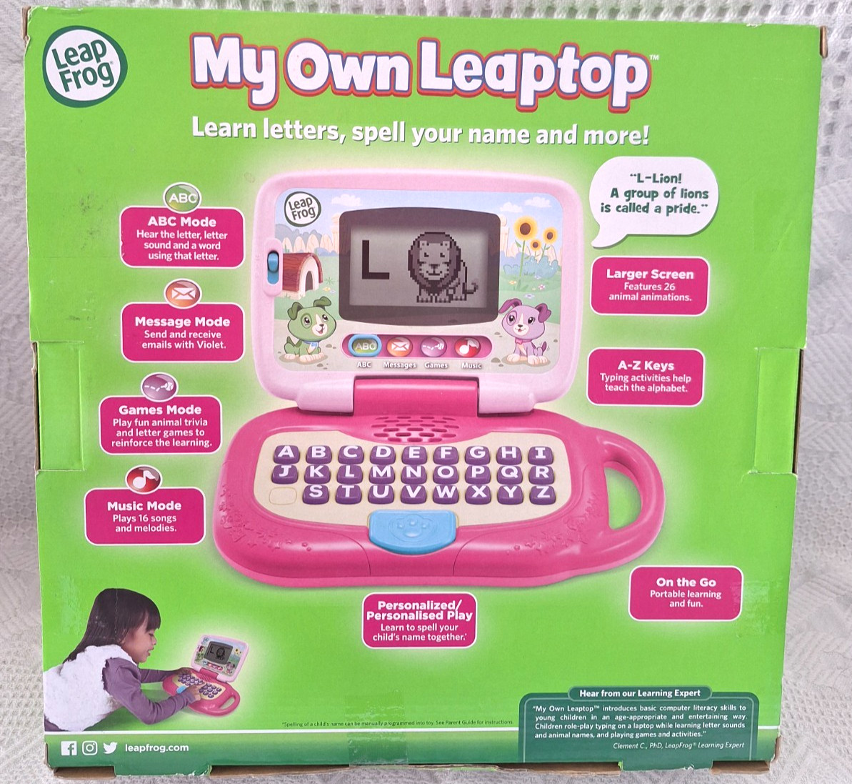 Leap Frog “My Own Leaptop” Learn Letters, Animals, Songs Alphabet 2+ NIB WS