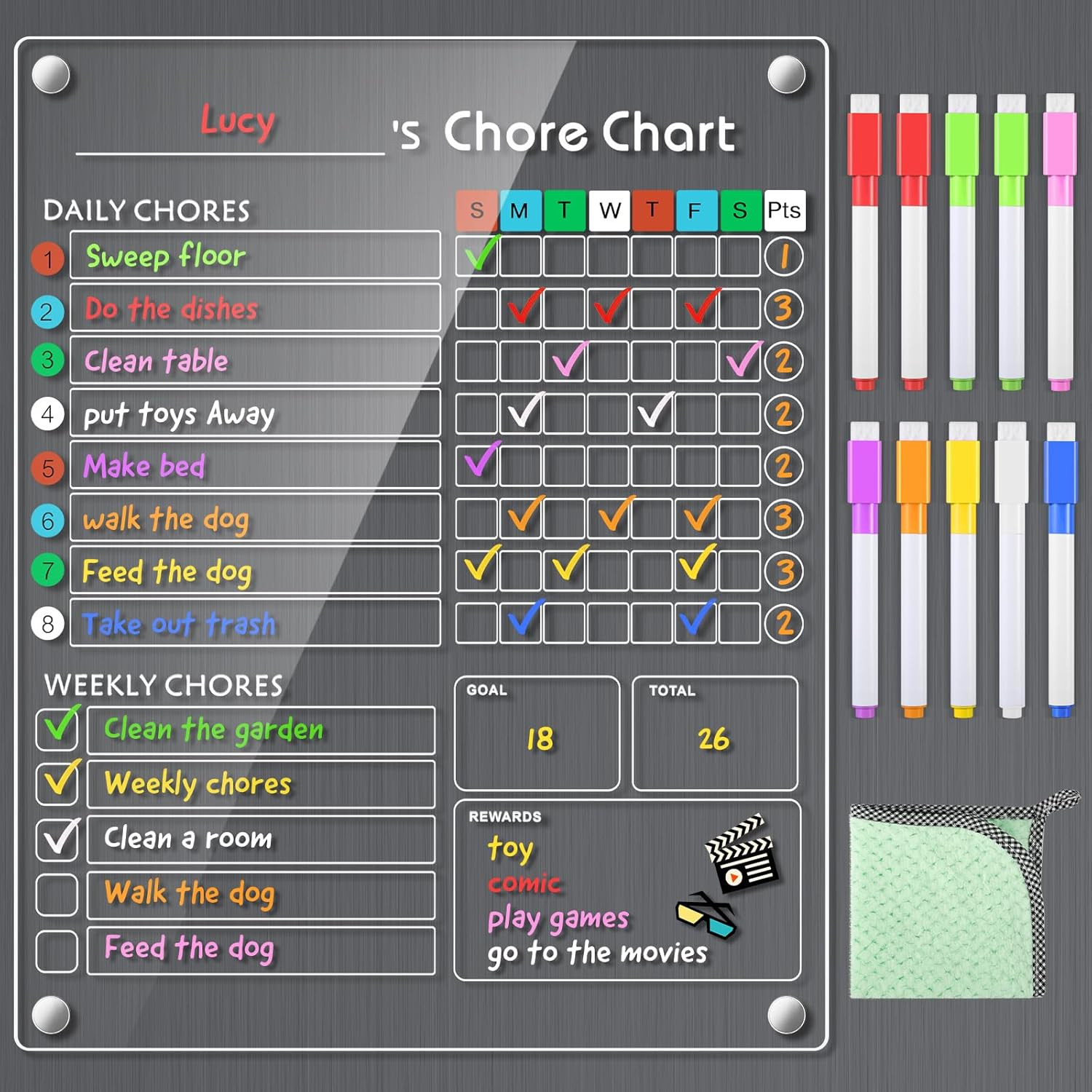Acrylic Magnetic Chore Chart for Kids/Teens/Adults, 9.5″X12″, Reusable Chore Che