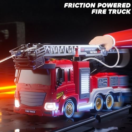 Fire Truck Toy for Kids 3 4 5 6 7 8 Years Old – Fire Trucks Playset with Rotatin