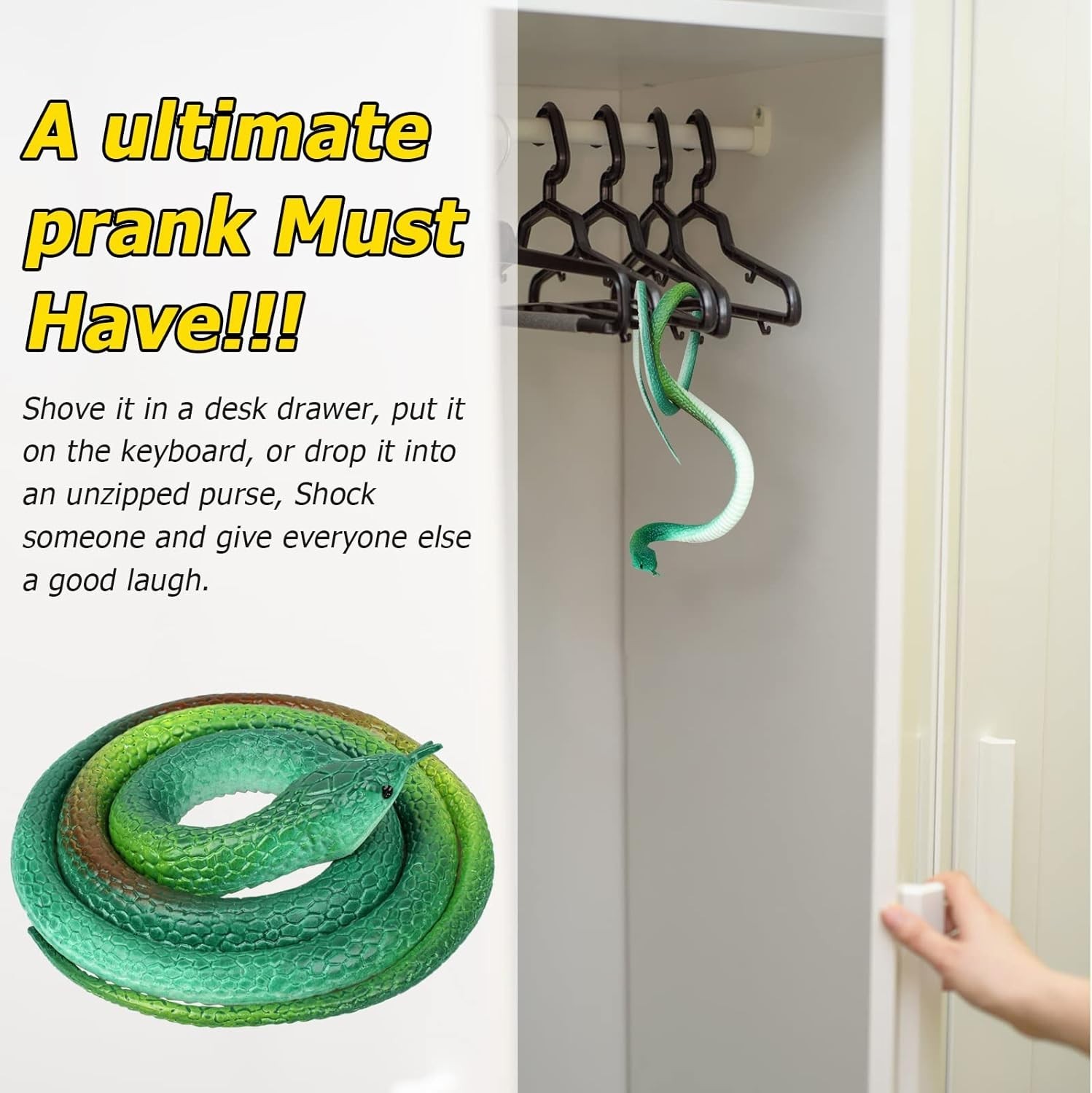 4 PCS Realistic Fake Rubber Snake for Garden Props to Scare Birds