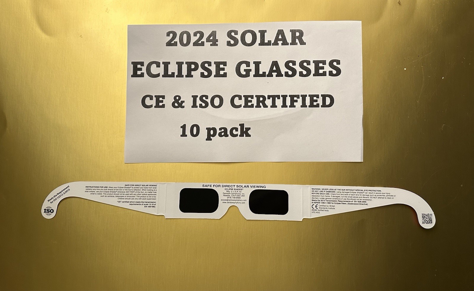 New 2024 Solar Eclipse Glasses CE and ISO Certified 10 per Pack