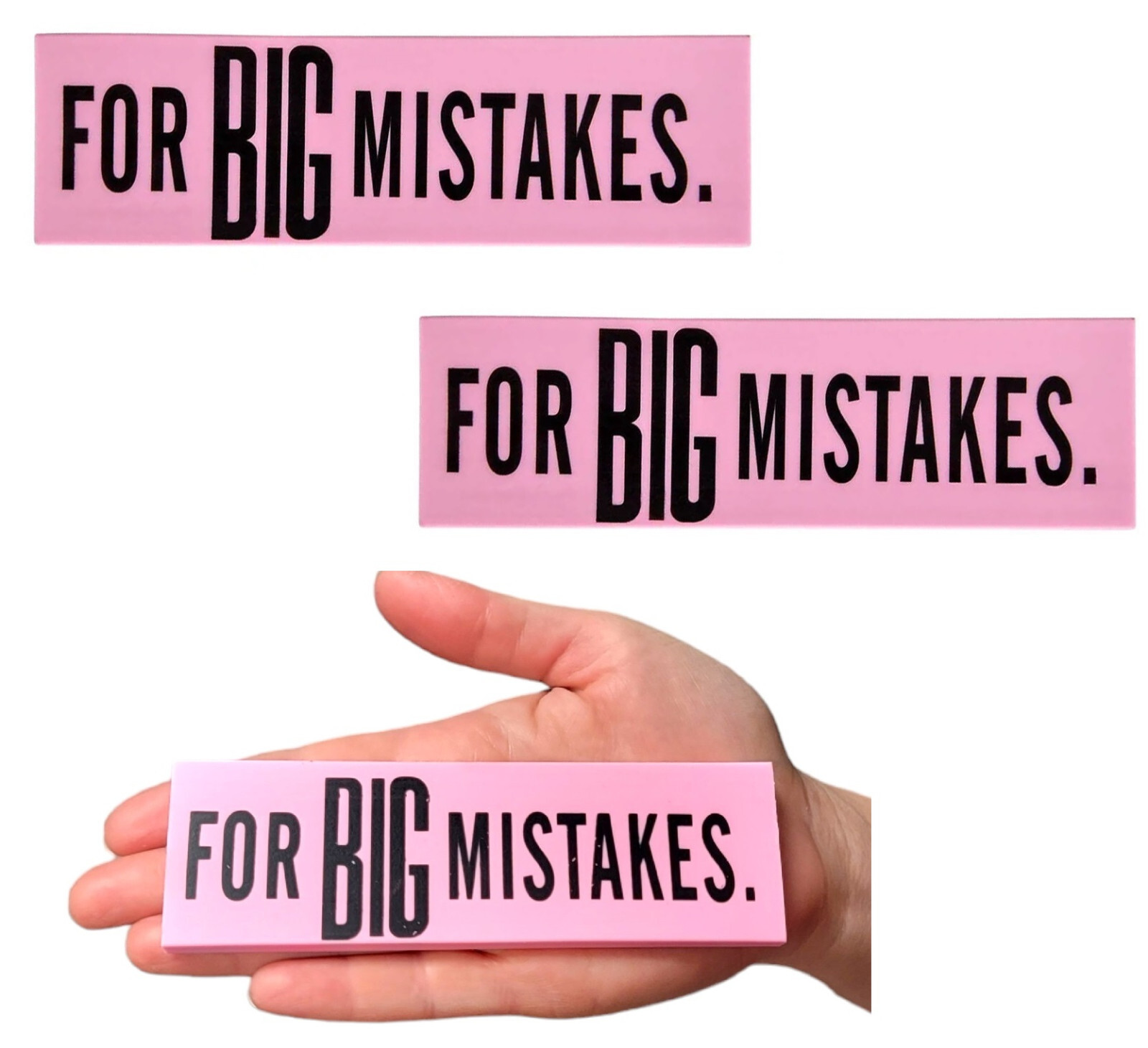 For Big Mistakes. Giant Pink Erasers (5.5″) Large Pencil Rubber Eraser Back