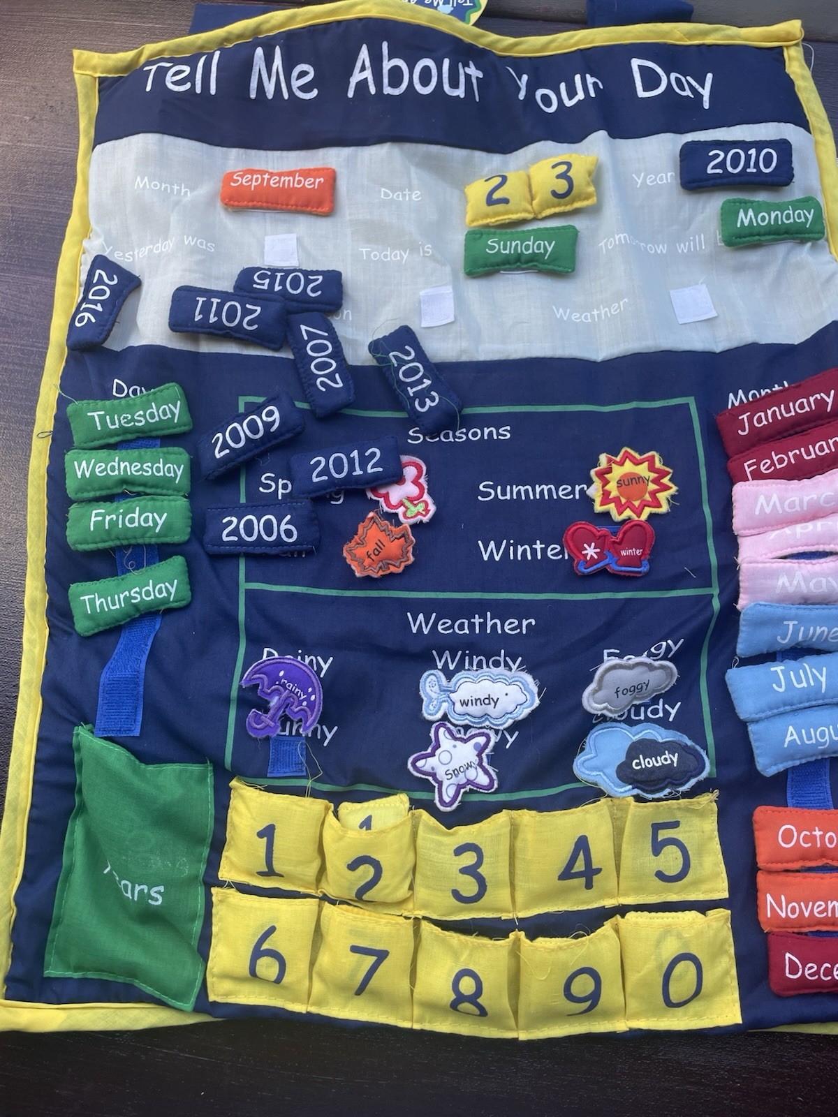 Cloth Pocket Calendar For Kids : Days ~ Months ~ Years ~ Seasons Learning Guide