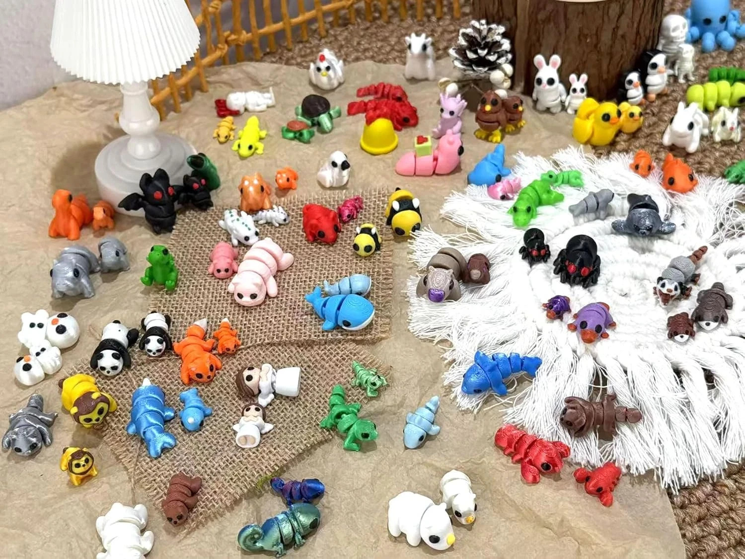 102 Pcs Mini Random 3D Printed Animal Figurines Set, Flexible Articulated Fidget
