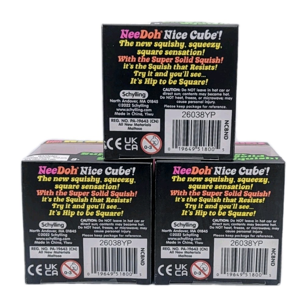 NeeDoh Nice Cube Set of 3 Super Solid Squish New Sealed Box 2 Pink, 1 Blue