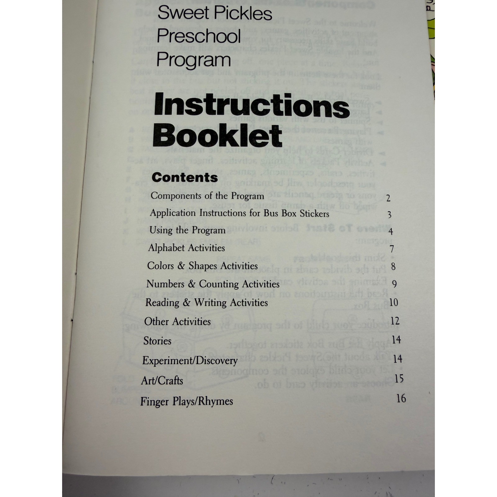 Vintage Sweet Pickles Preschool Program Bus Box Activity Cards ’87 Weekly Reader