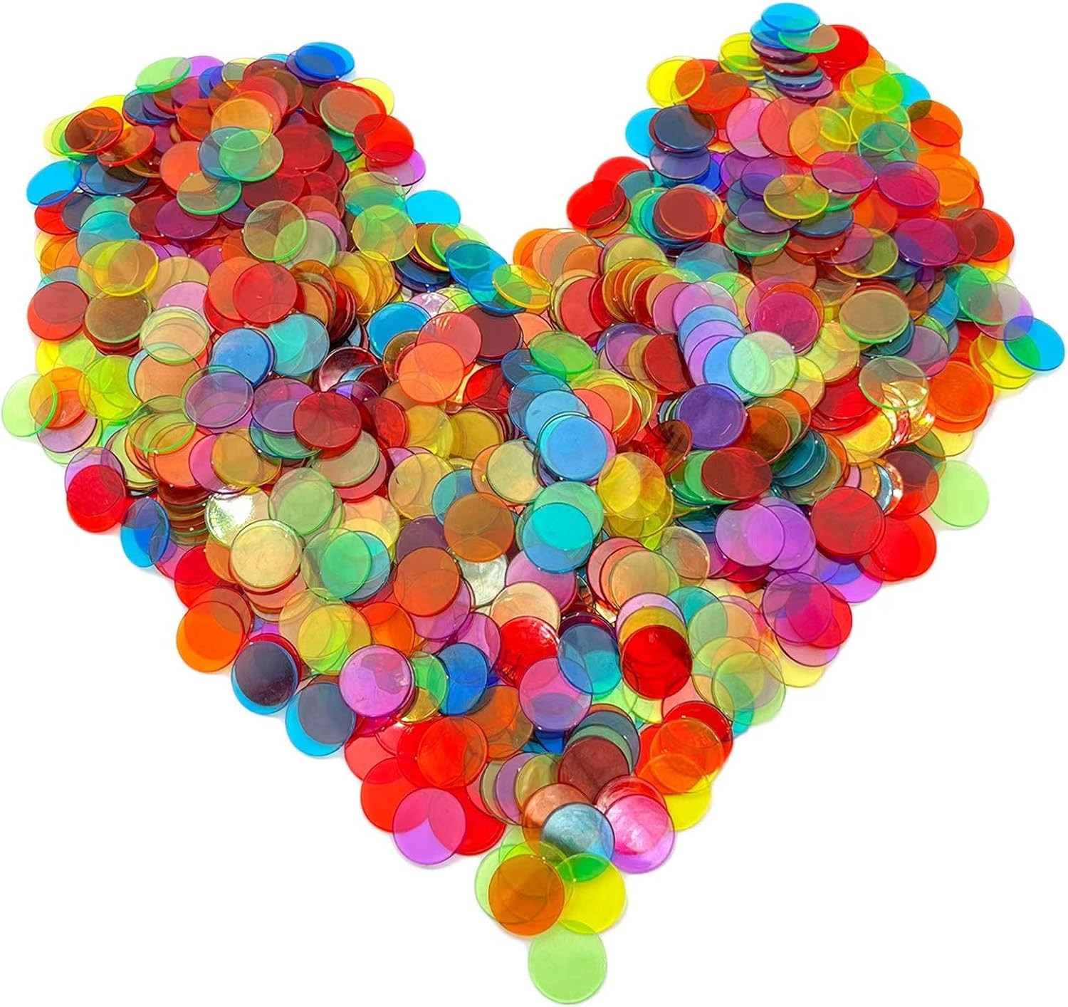 1000 Pieces 3/4 inch Transparent 6 Color Bingo Counting Chips with Bag – for Lar