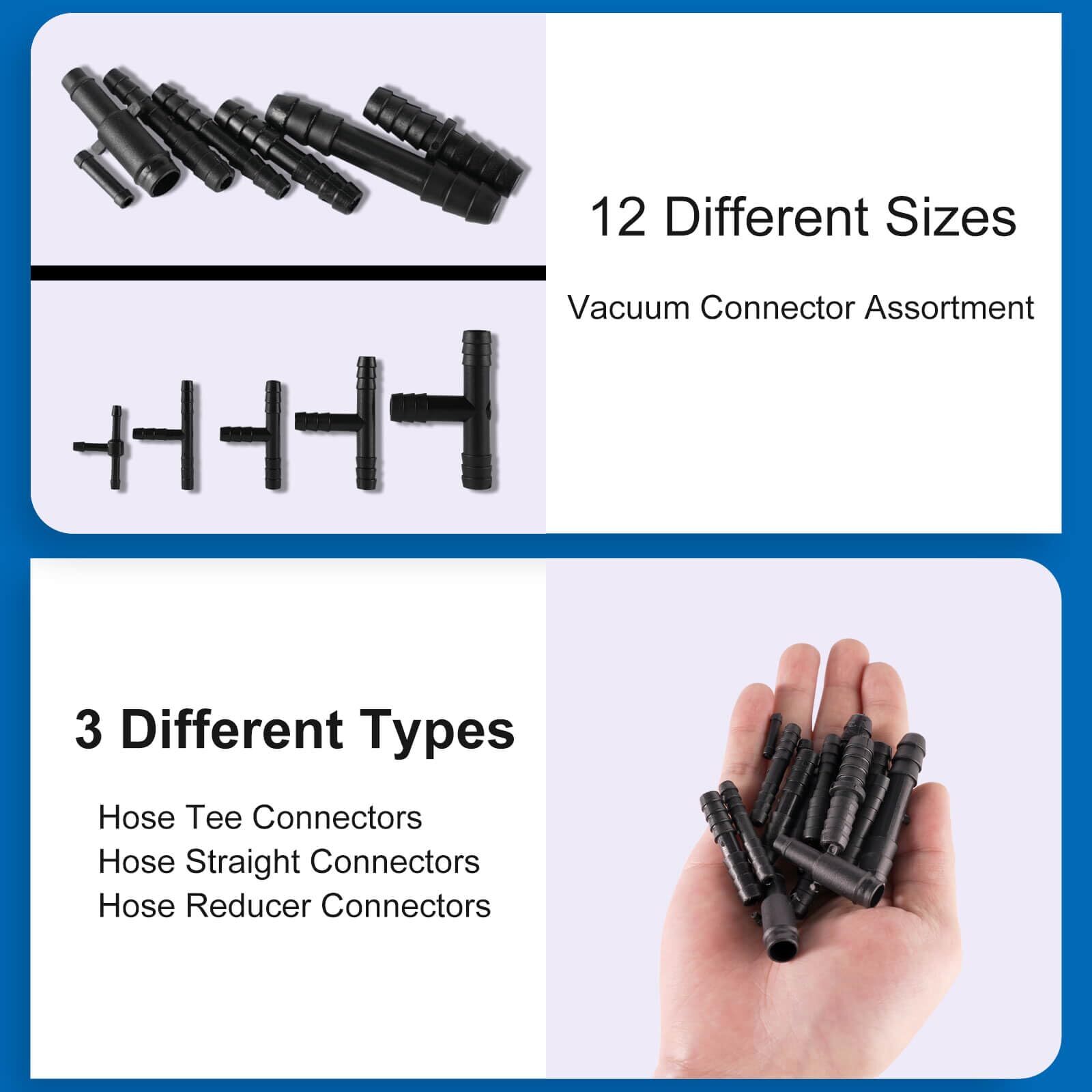 105PCS Automotive Vacuum Connector Assortment 1/8″-3/8″ Straight & Tee