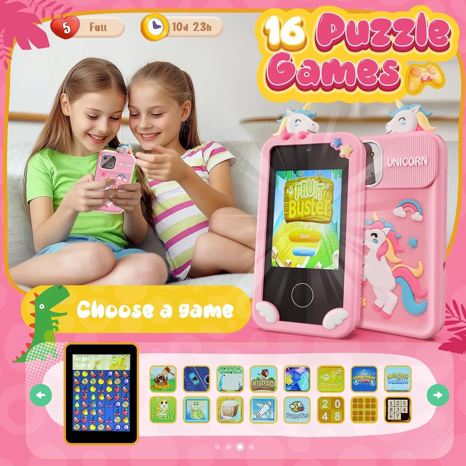 Kids Smart Phone Toy Girls Unicorn Touchscreen Camera Learning Games Gift Ages