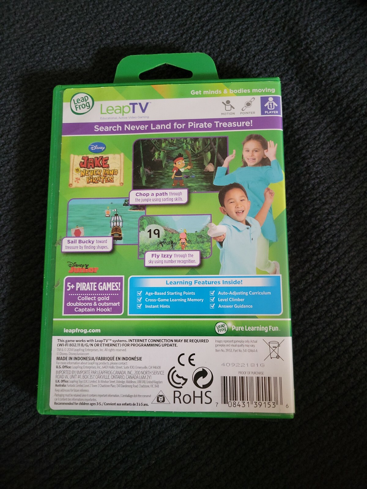 LEAP FROG LEAP TV Video Game Cartridge, DISNEY’S JAKE & THE NEVERLAND PIRATES