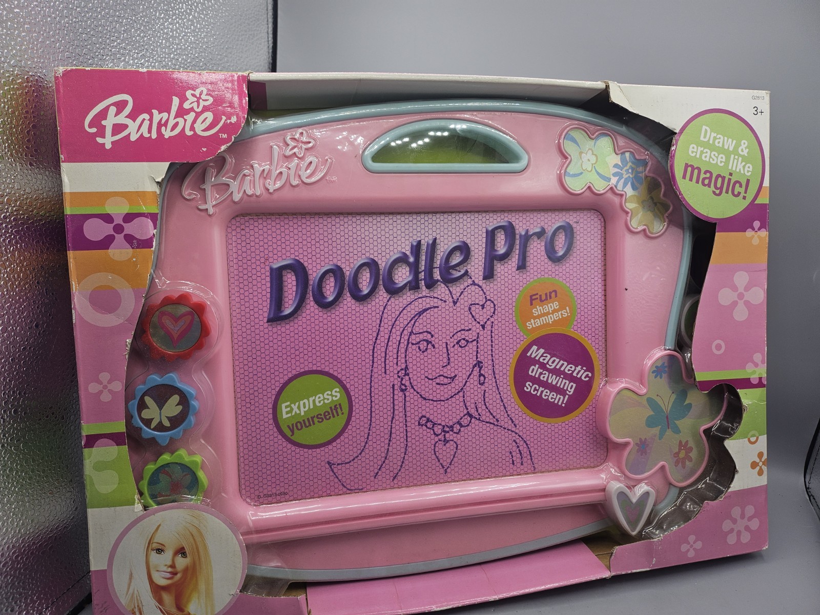 2004 Fisher Price Doodle Pro Barbie Magnetic Drawing Screen NEW Stampers Pink