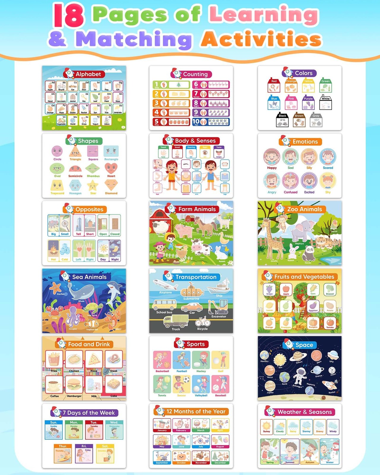 Toddler Busy Book Preschool Learning 8.5 x 11 inches (A4 size), Multicolored