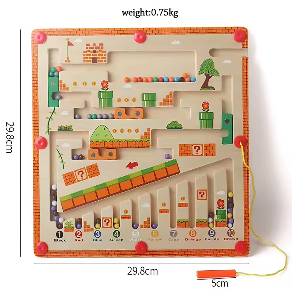 Magnetic Color and Number Maze, Montessori Wooden Toddler Magnet Puzzle Game
