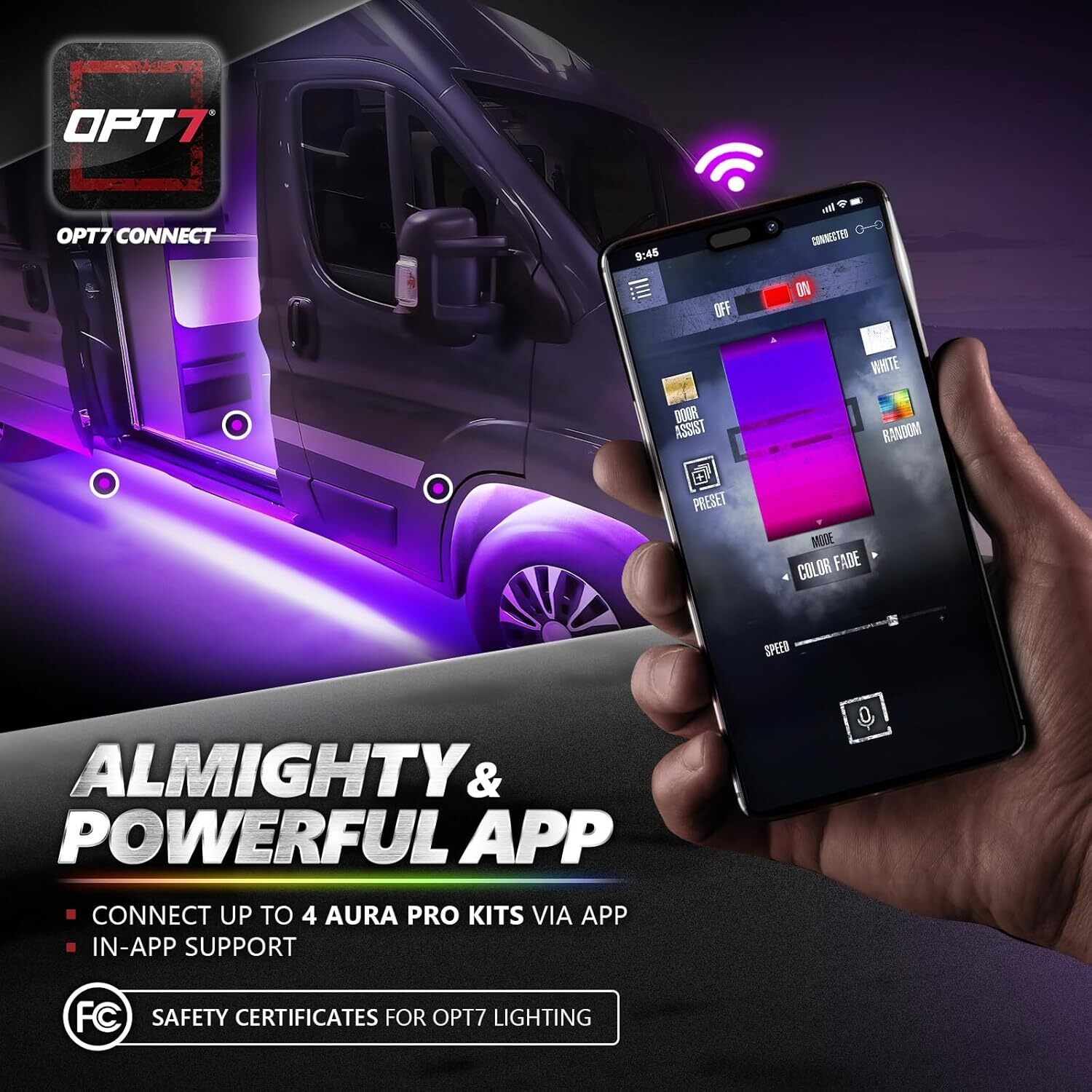 OPT7 Aura Pro Underglow Lights Kit for Class B & B+ RV Motorhomes with APP