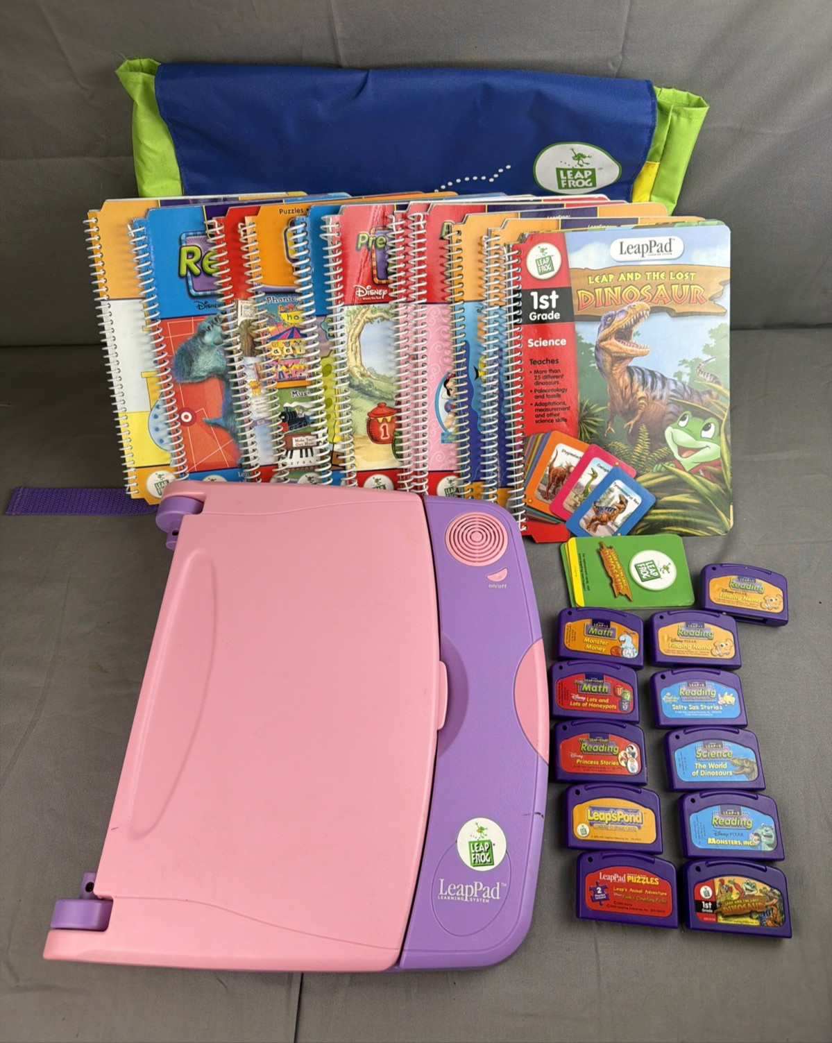 Vtg 2001 LeapFrog Leap Pad Learning System Console/Backpack/Books/Games *READ*