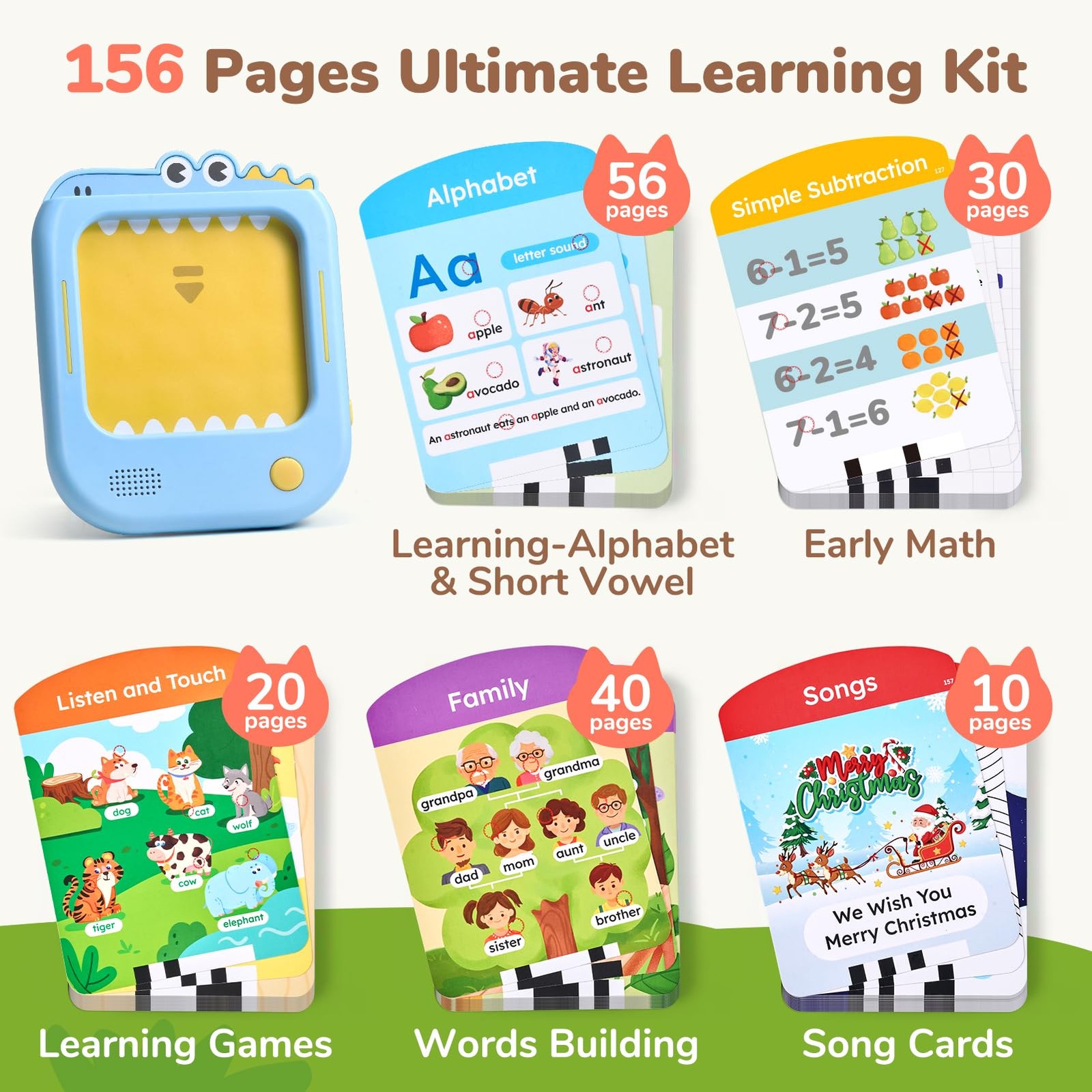 JoyCat Kids Learning Tablet, 5 x 7 x 0.1 inches, Red, Green, Blue, Yellow