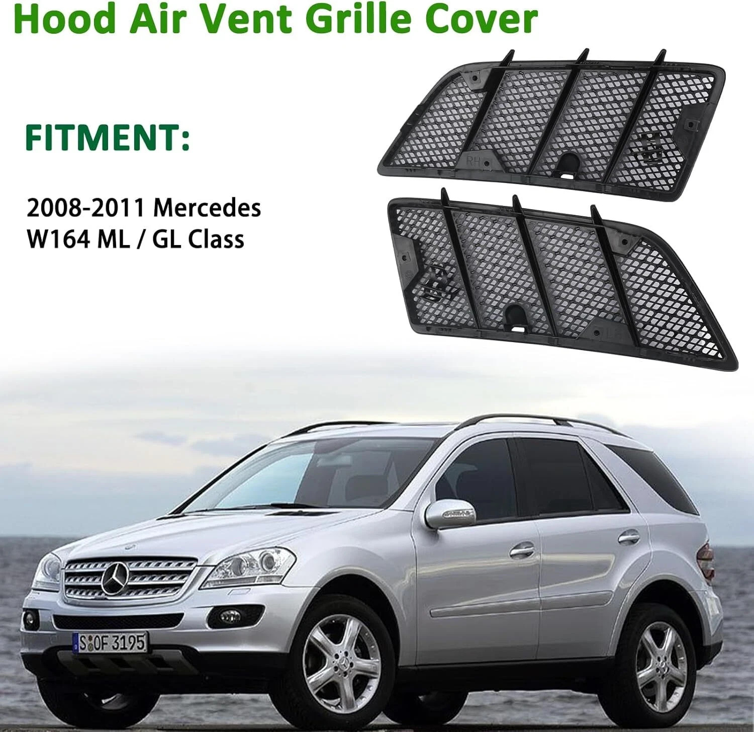 Pair Hood Air Vent Grille Cover Compatible with 2008-2011 Mercedes Benz W164