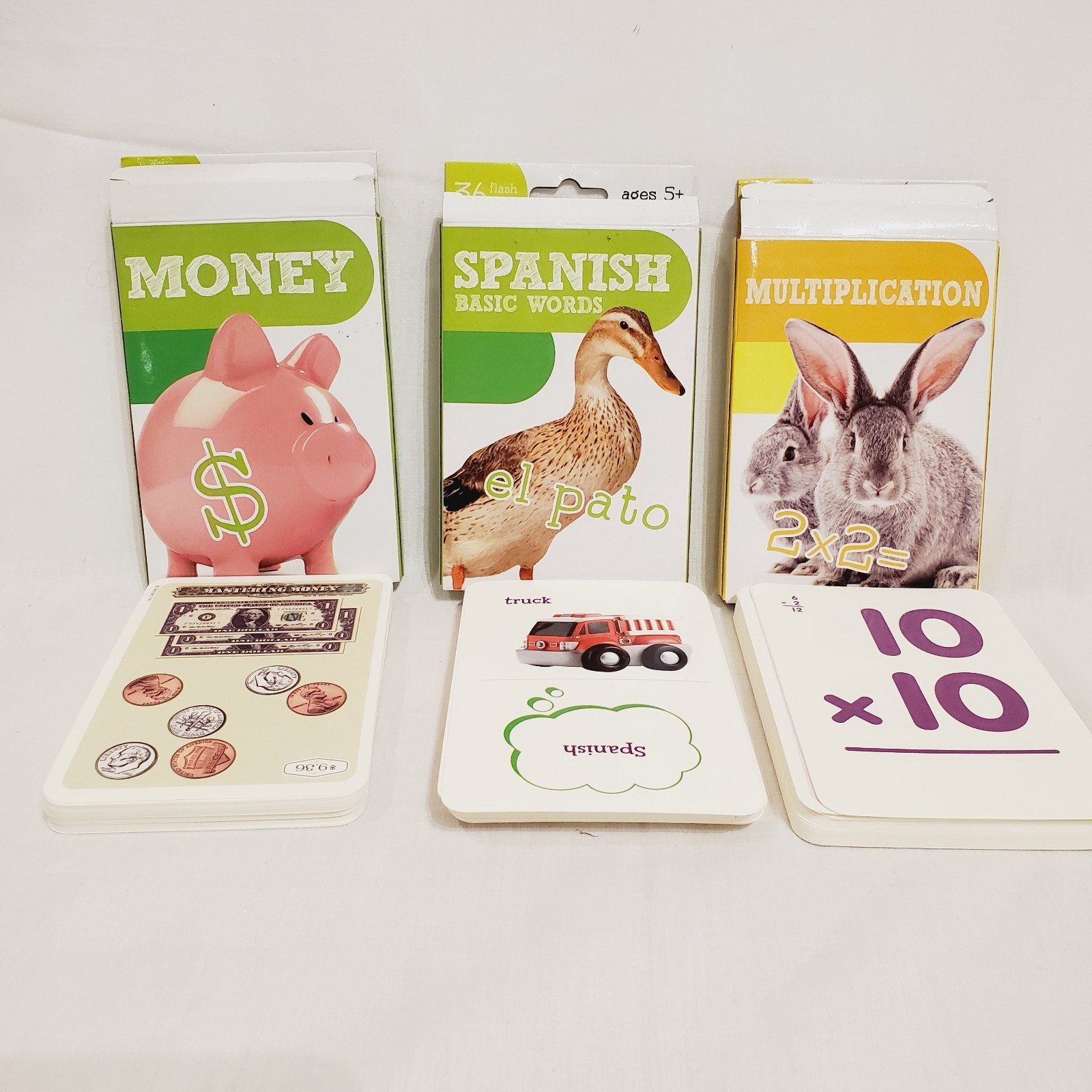 Set Of 3 Bendon Flash Card Decks Addition Alphabet Money 36 Cards Per Box