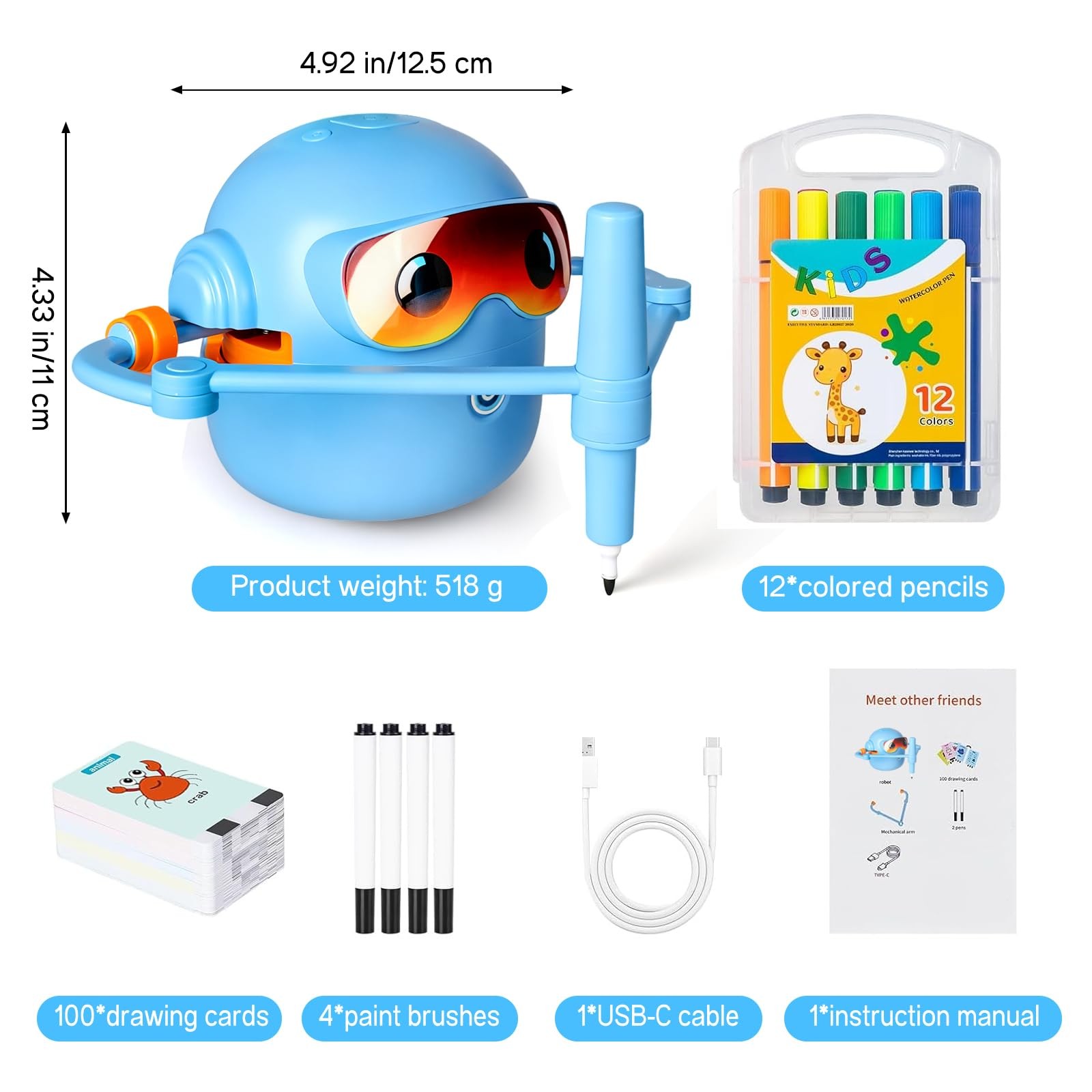 Drawing Robot for Kids,Doodle Bot Machine with 100 Standard, Blue