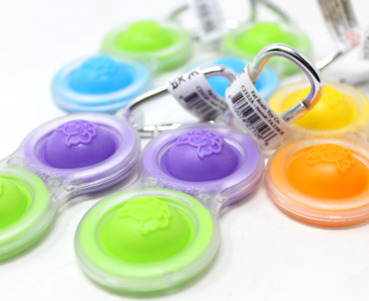 6 Fat Brain Toys Simpl Dimpl , Popping Fidget Keychain Clear Blue Green Orange..