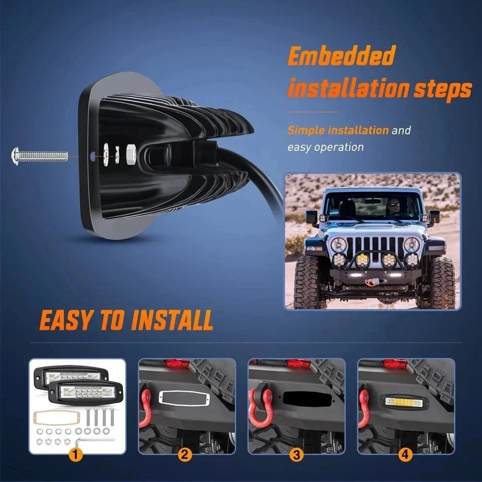 Nilight Flush Mount LED Pods 2PCS 6 Inch 60W LED Work Light Flood Spot Beam Comb