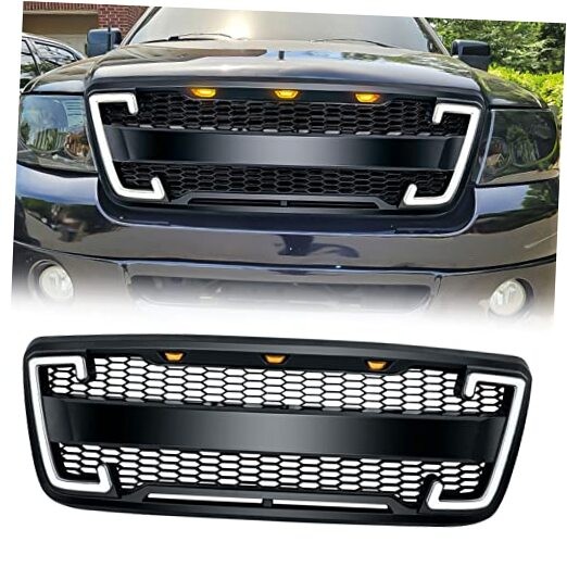 Front Bumper Grill Compatible with 2004 2005 2006 2007 2008 F150 W/DRL & Turn