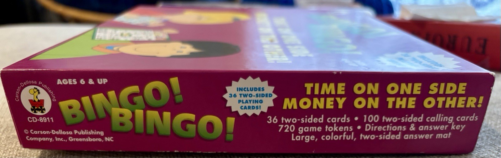 VTG Carson Delosa Bingo Bingo Game!~ Telling Time One Side, Money Bingo On Back