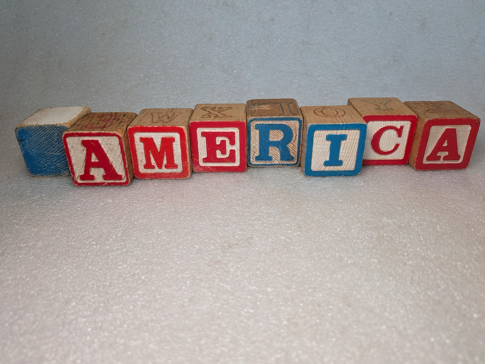Vintage ABC Alphabet Blocks- AMERICA Red Blue Home Decor 4th July Patriotic