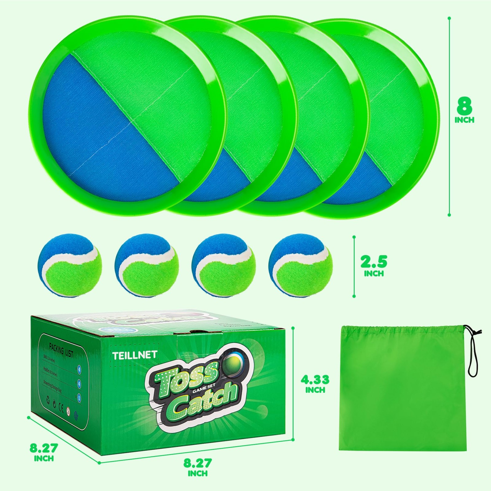 Toss and Catch Ball Set Upgraded – Kids Toys Beach 4 Paddles 4 Balls, Blue