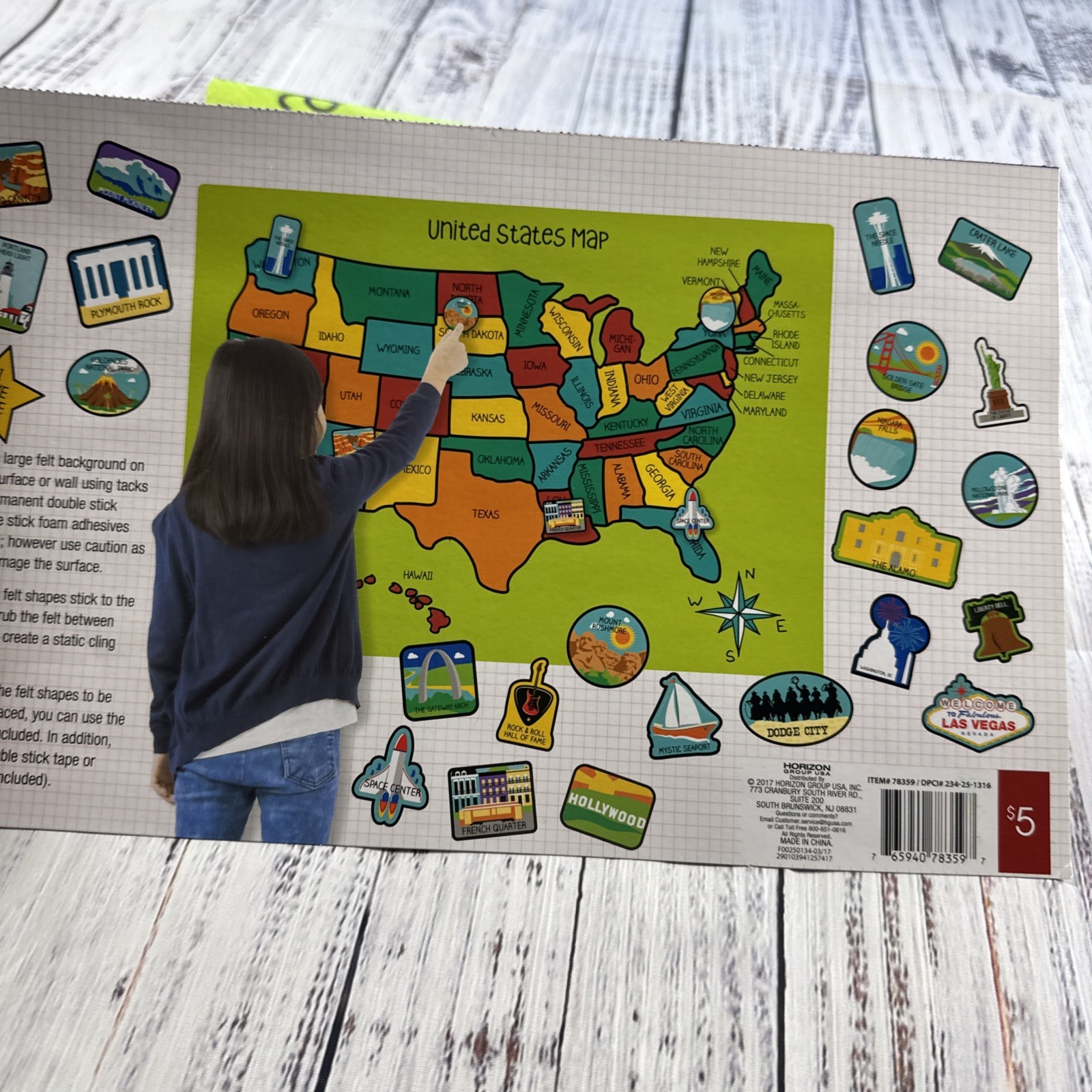 Felt Map United States Education Homeschool Visual Geography 31”x24” Learning