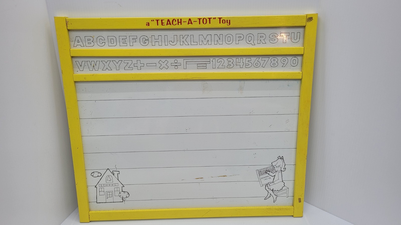 Vintage Playskool Teach-A-Tot Magnetic Spelling Number Drawing Board W/ Box