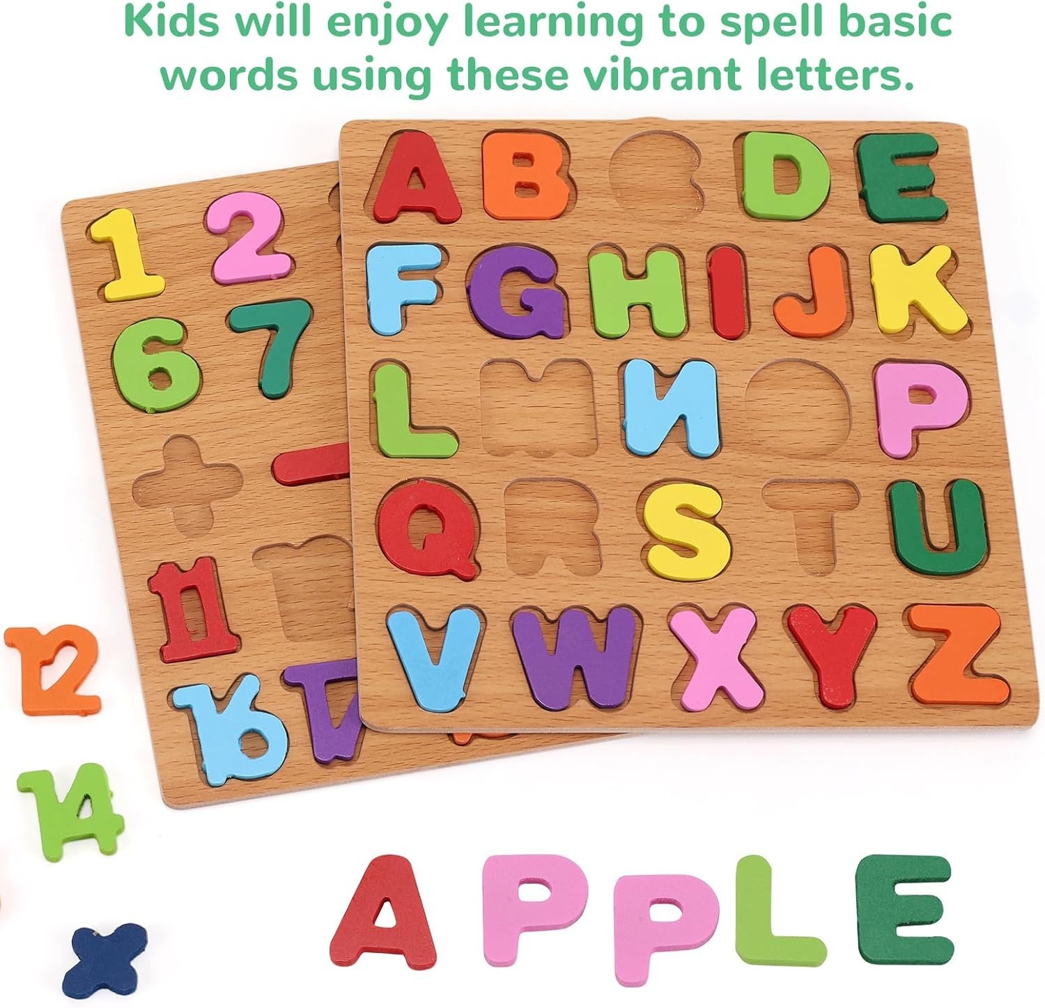 Wooden Alphabet & Numbers Shapes Puzzle Set Educational Board for Toddlers Kids