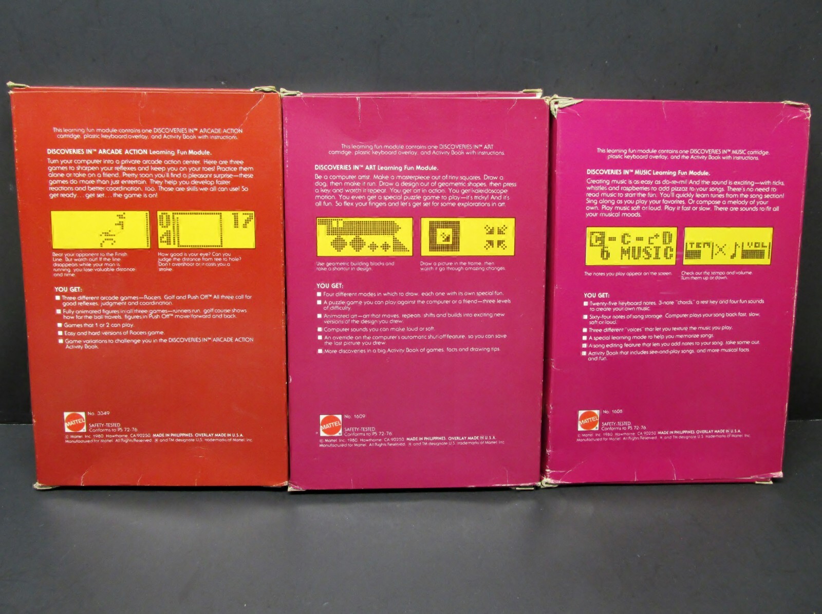 Children’s Discovery System, Lot of 3 – Arcade, Art &Music, Mattel, 1981, CIB’s