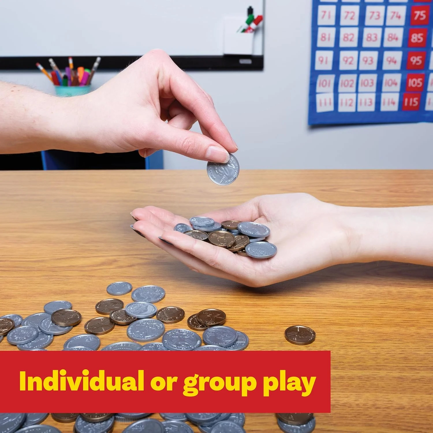 LEARNING ADVANTAGE Play Coin Set | 30 Pennies, 20 Nickels, 20 Dimes, 20 Quarters