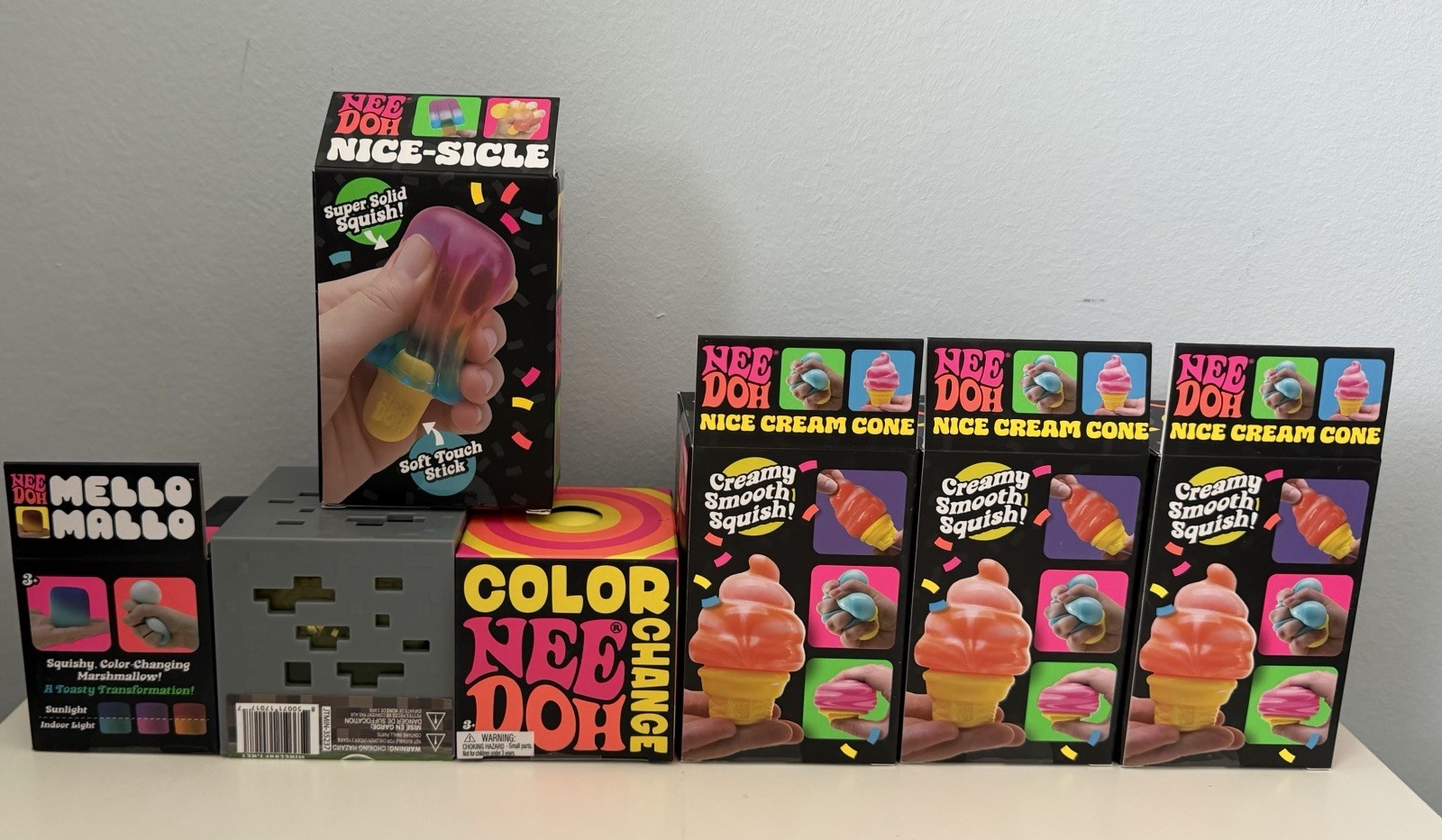 Schylling NeeDoh Yellow Bundle Nice Cream trio Minecraft Jelly Mello Mallo+