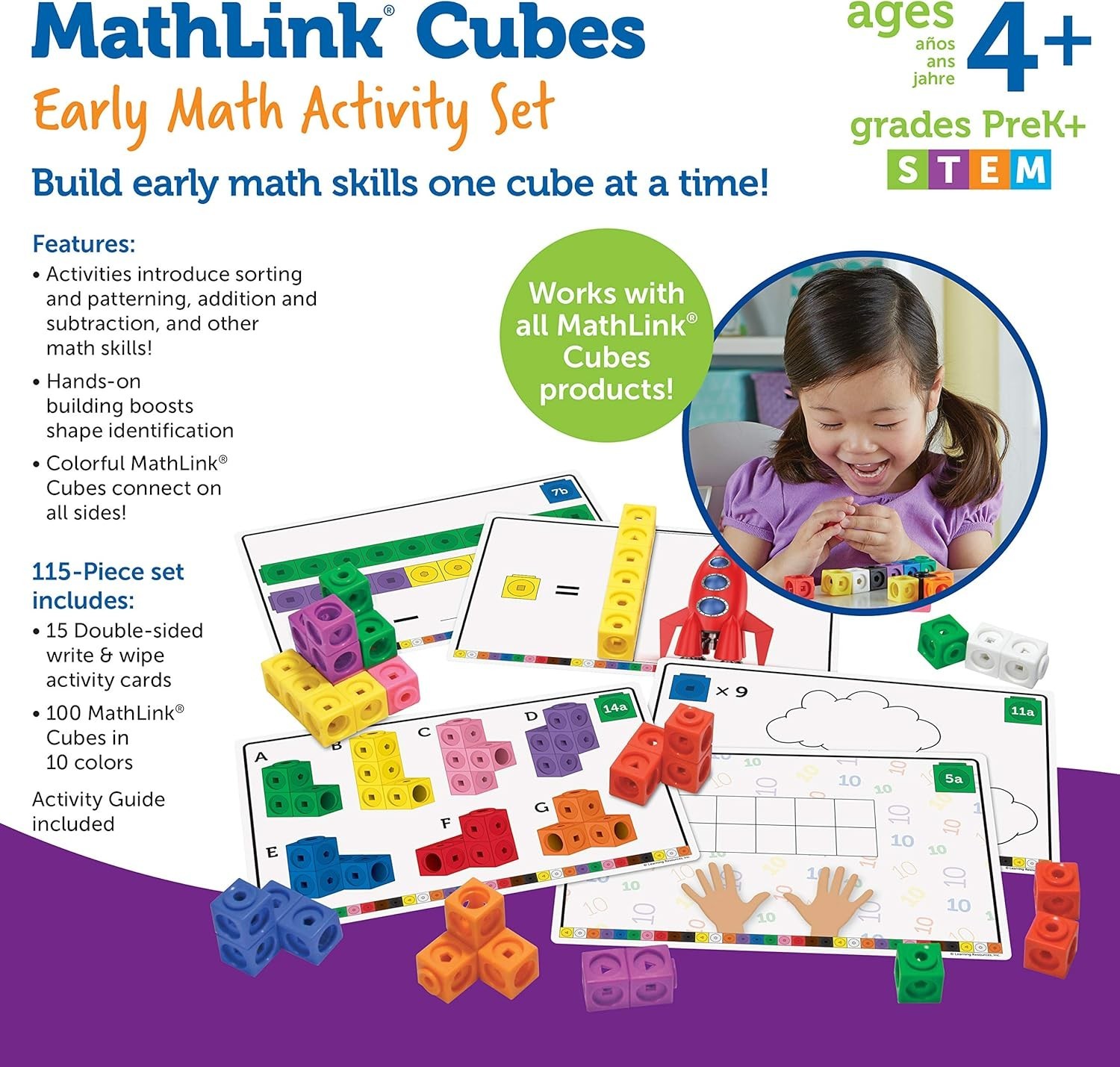 Colorful 115-Piece MathLink Cubes Set for Early Math Skills & STEM Learning