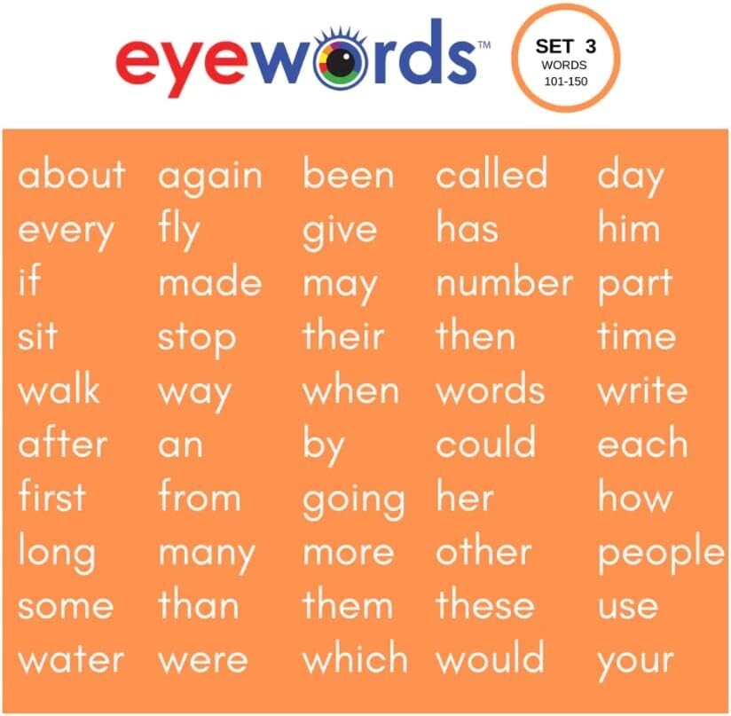 Multisensory Sight Word Cards, Set #3, Words 101-150
