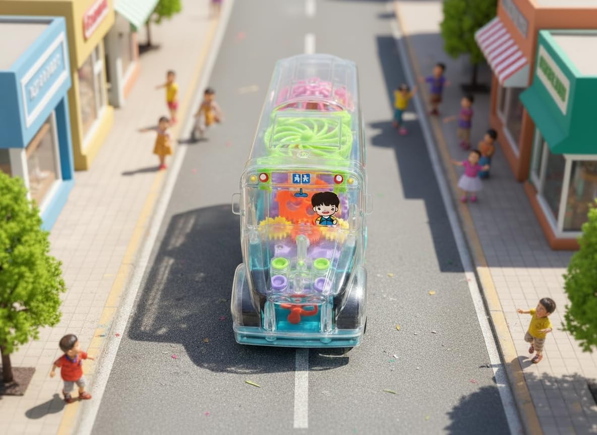 Light Up Transparent School Bus Toy 6.5 Inches X 3 X 3 Inches, Clear