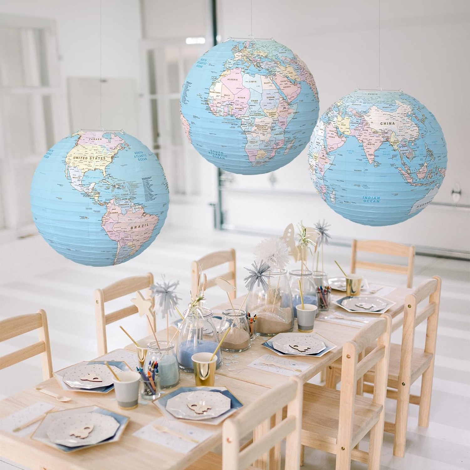 World Map Globes Hanging Paper Lantern Map Classroom Decorations Travel Theme…