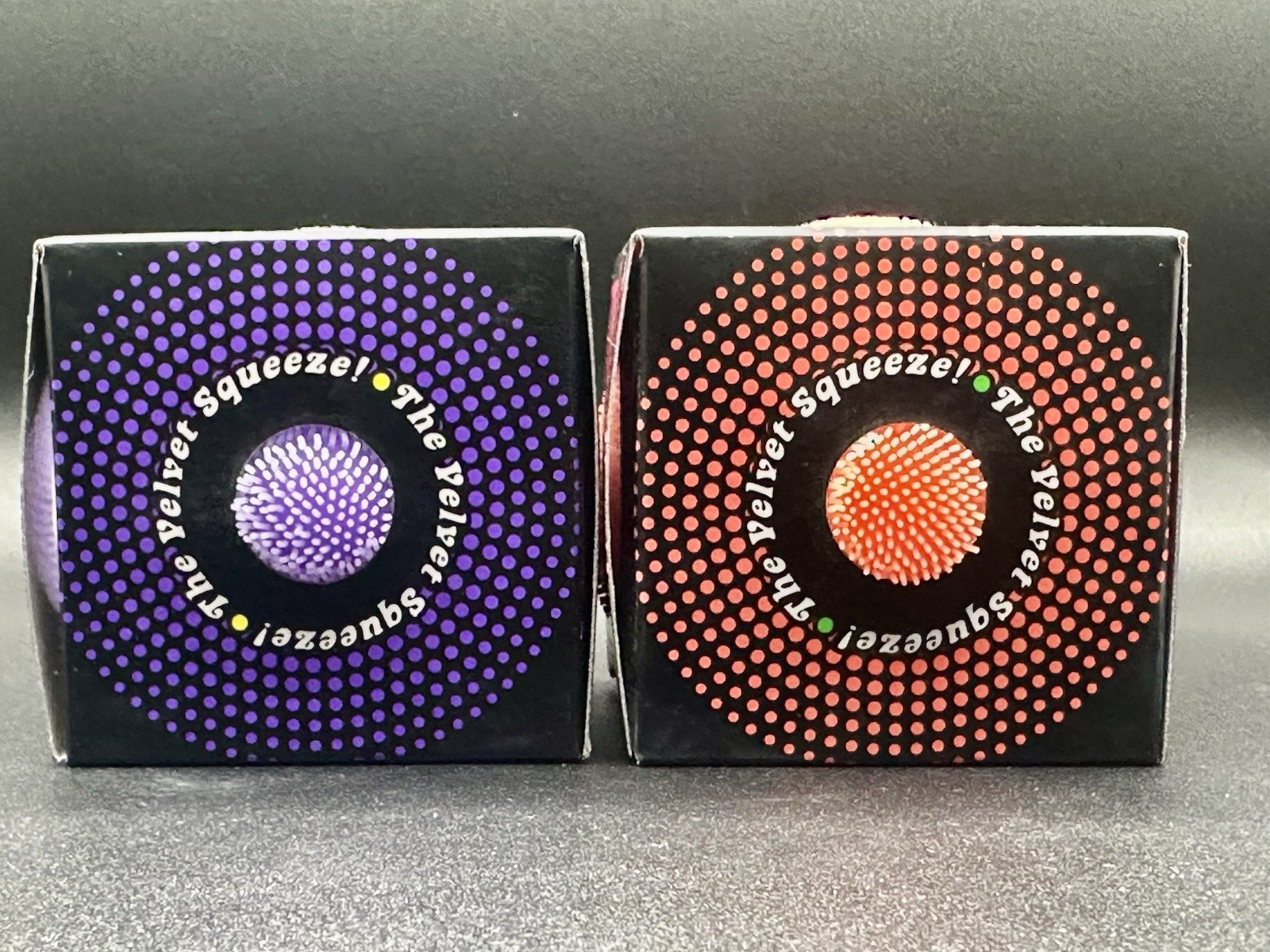 LOT OF 2: Nee Doh Needoh FUZZ BALL Velvet Squeeze Fuzzball NEW Orange & Purple