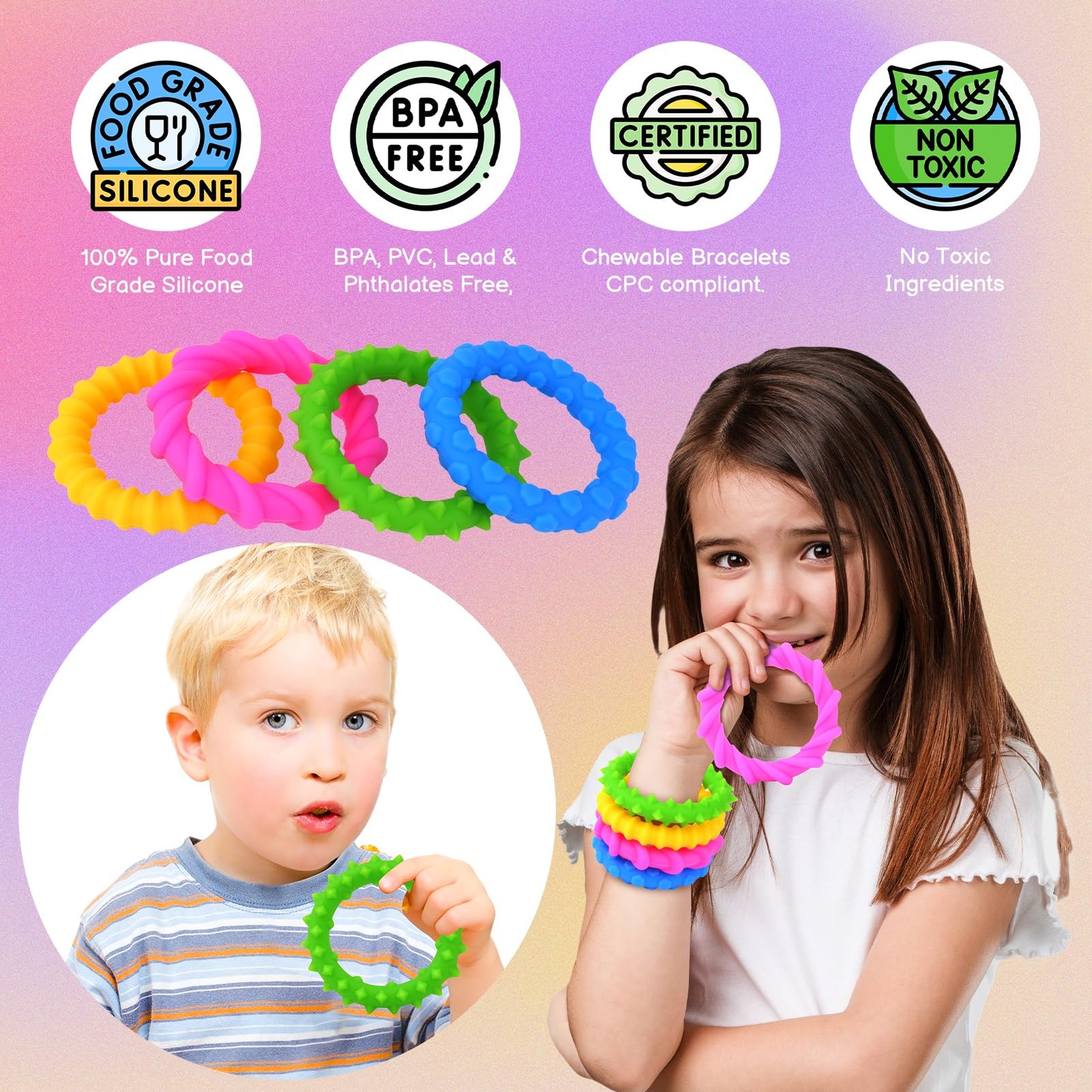 Sensory Fidget Toys Kids Toddlers – 4 Pack Chew 0.63 inches, Colorful